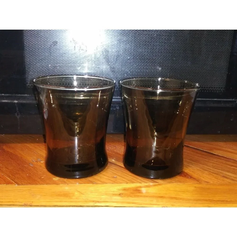 Vintage Mid Century Ombre Brown Flared 10 oz Lowball Rocks Drinking Glasses 2